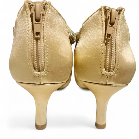 Champagne Colored Jeweled Sparkly Zip Up Heels Formal Pumps - Picture 4 of 6